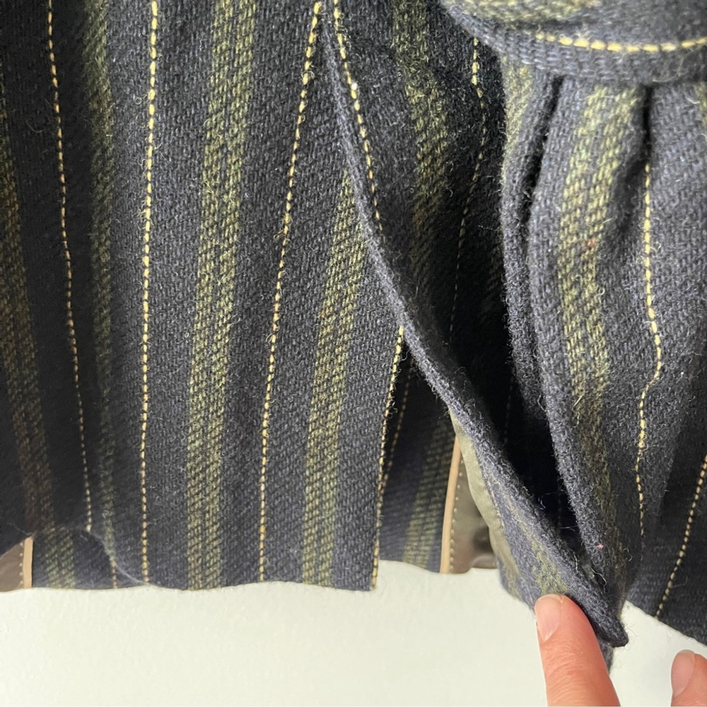Massimo Dutti Striped Double-Breasted Blazer wool navy green office waist tie 6 - Picture 6 of 11